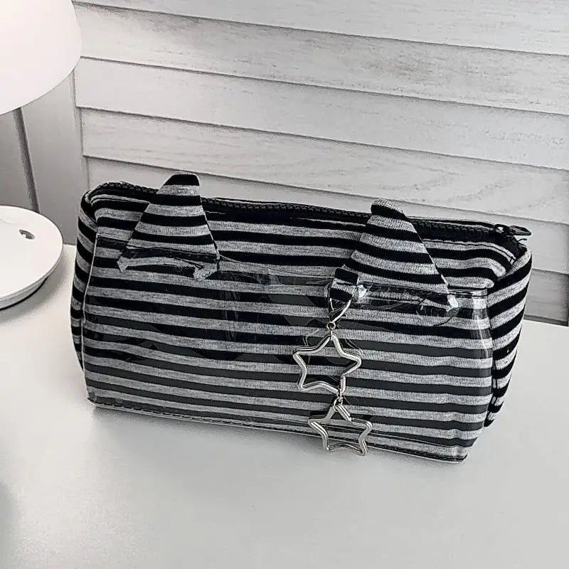 Striped Devil Horn Pencil Case – Large Capacity Fabric Pouch Pencil Case Pouch Qme