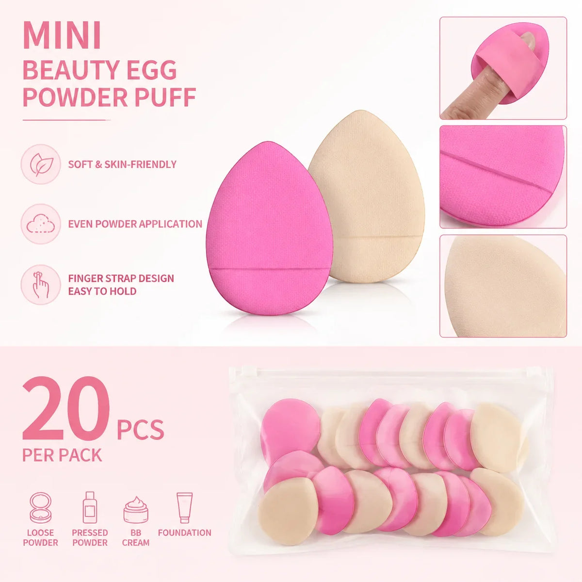 Mini Finger Puff Air Cushion Foundation Sponge Set – 20 Pcs Makeup Sponge Applicator Qme