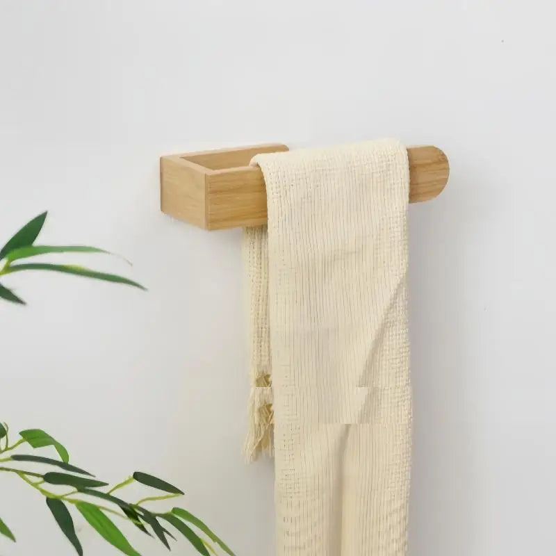 No-Drill Bamboo Towel Rack & Wall Shelf – Kitchen & Bath Wall-Mounted Towel Rack Qme