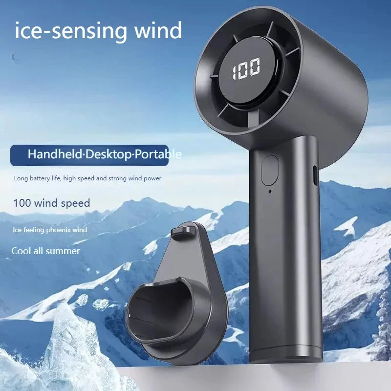 Mini Portable Handheld Fan LED Display 100 Speeds USB Rechargeable Portable Handheld Fan Qst