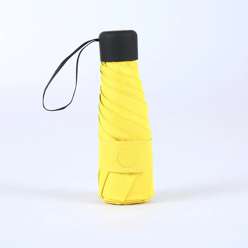 Compact 6-Fold Mini Umbrella – Portable Sun & Rain, Multi-Color Folding Mini Umbrella Qst YELLOW 6K Iron