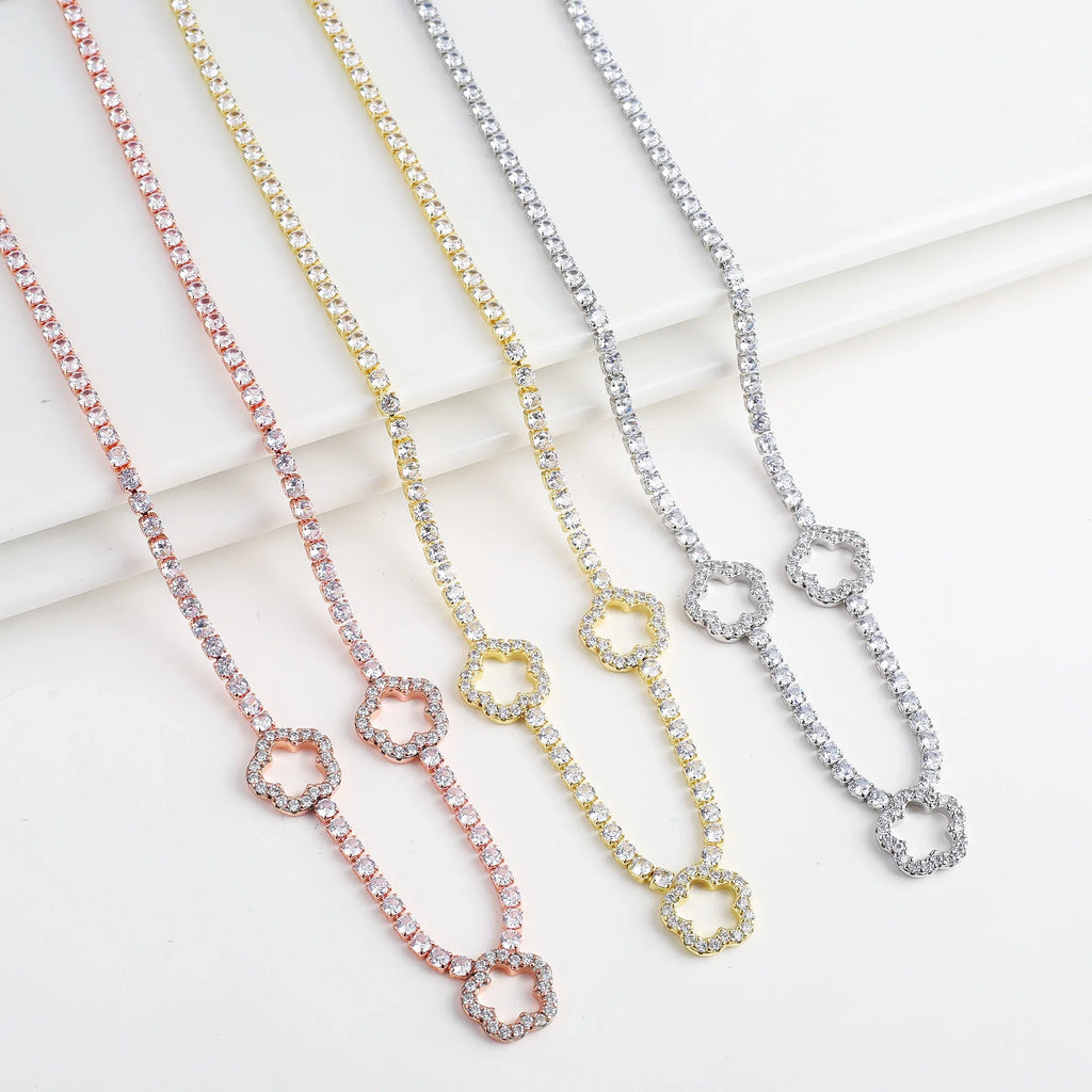 Cubic Zirconia Five-Petal Flower Charm Necklace | 3 Colors Charm Pendant Necklace Qme