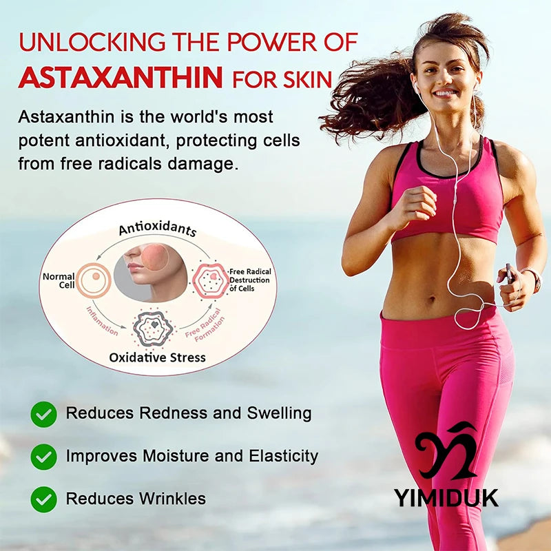 Yimiduk Astaxanthin 24mg – Grape Seed Oil & Ashwagandha, 120ct Antioxidant Supplement Qst
