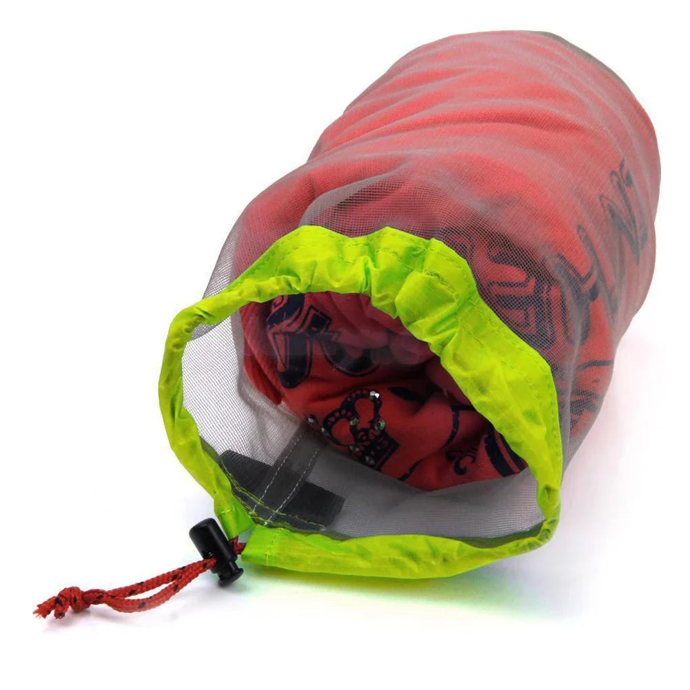 Ultralight Nylon Mesh Drawstring Bag – Travel & Camping Organizer Mesh Drawstring Bag Qme