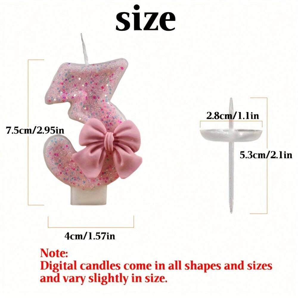 Pink Bow Sequin Number Birthday Candles 0-9 – Any Age Birthday Number Candles Qst