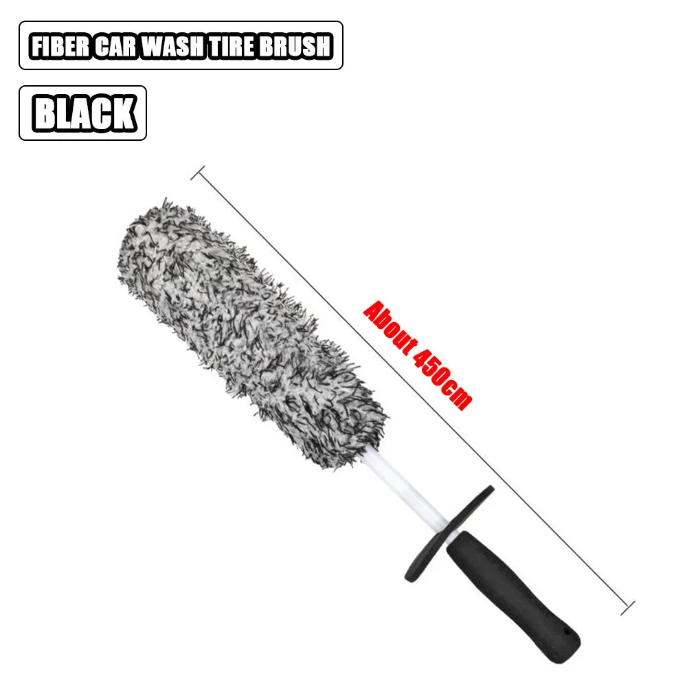 Microfiber Car Wheel Wash Brush – Non-Slip Soft Handle Car Detailing Brush Qme Black brush