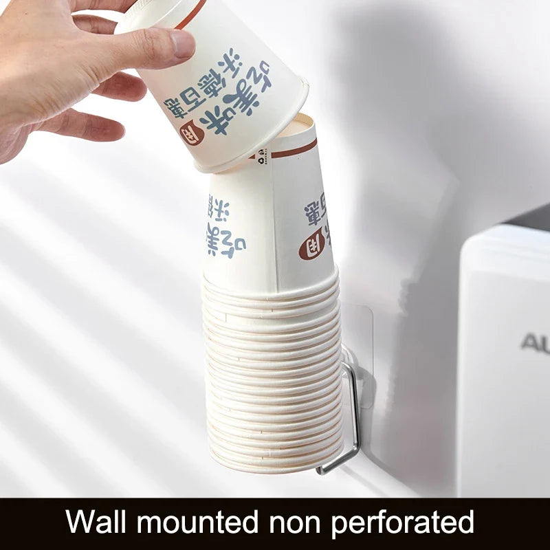 Wall-Mounted Stainless Steel Disposable Paper Cup Holder Wall Cup Dispenser Qme
