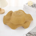 Women's Wide Brim Wavy Edge Straw Beach Hat | Sun Hat Wide Brim Sun Hat Qme Khaki