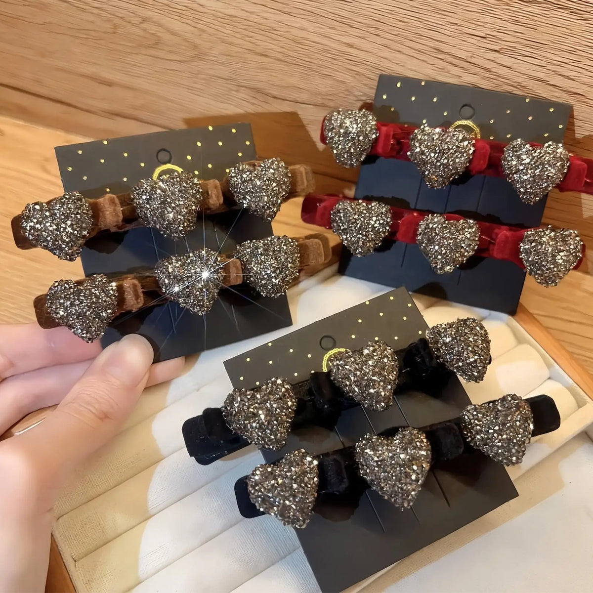 Heart-Shaped Crystal Stone Retro Braid Hair Clips Set of 6 Hair Barrette Set Qme