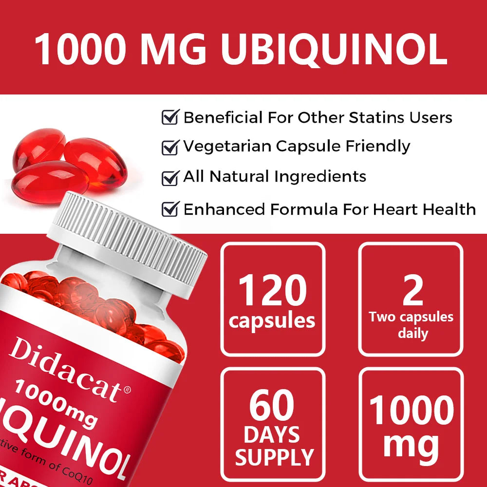 Ubiquinol CoQ10 1000mg Vegan Softgels – Daily Wellness Support CoQ10 Supplement Qst