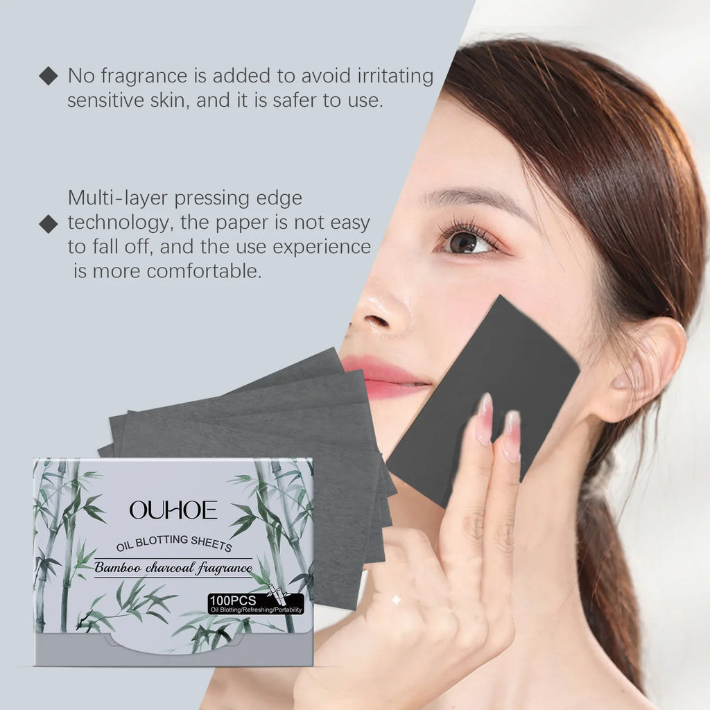 Bamboo Charcoal Oil Blotting Sheets – Matte Face, 100 Pcs Oil Blotting Sheets Qme