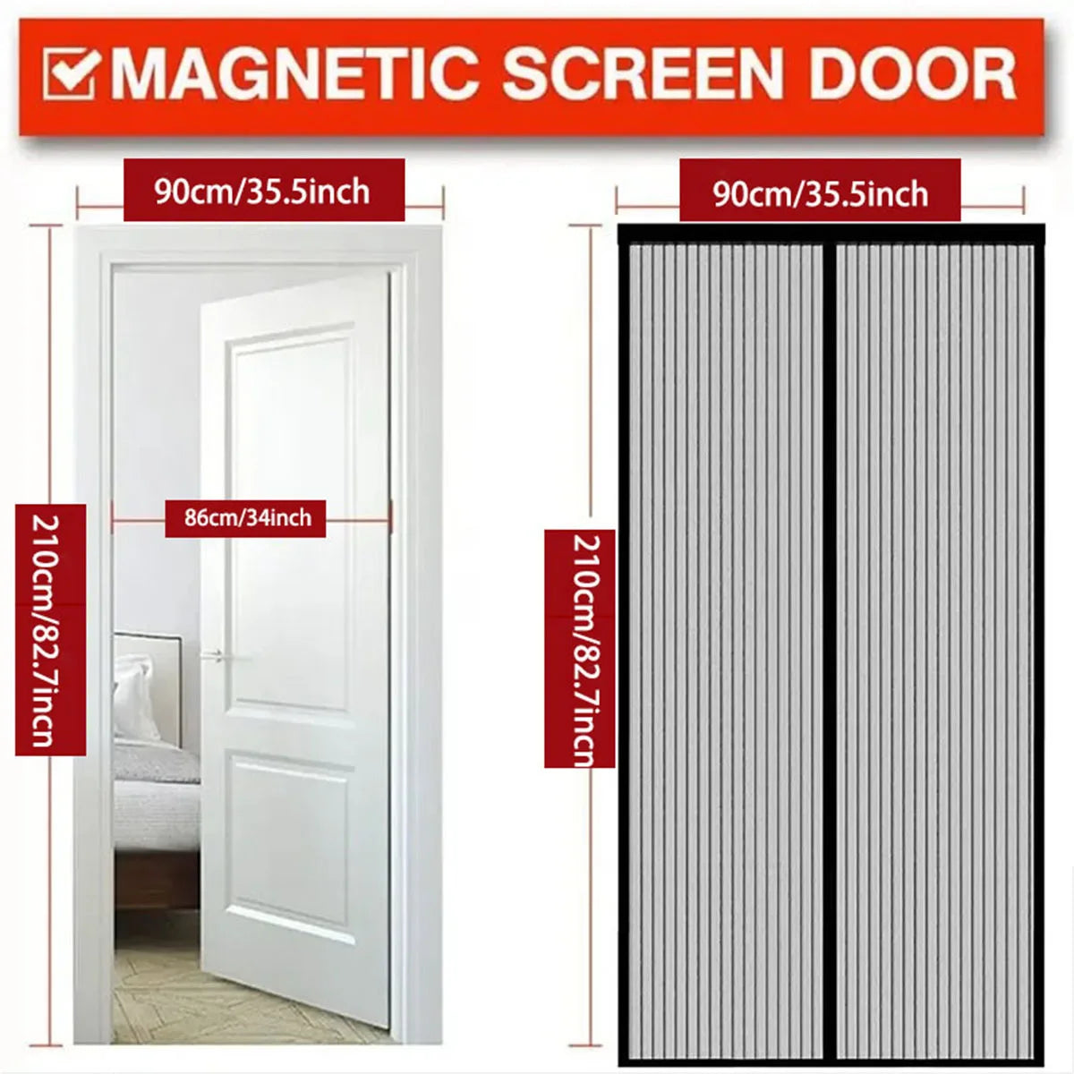 2-Piece Magnetic Self-Closing Screen Door Mesh Curtain Magnetic Screen Door Qme