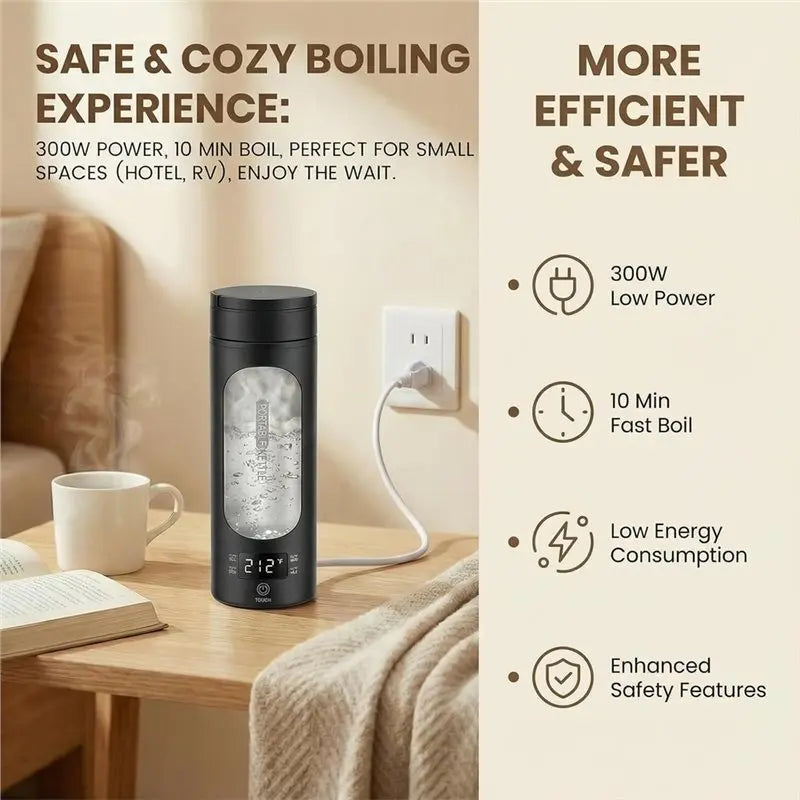 Portable Electric Travel Kettle 110V – 304 Stainless Steel 450ml Electric Travel Kettle Qst Black 100V-127V US Plug