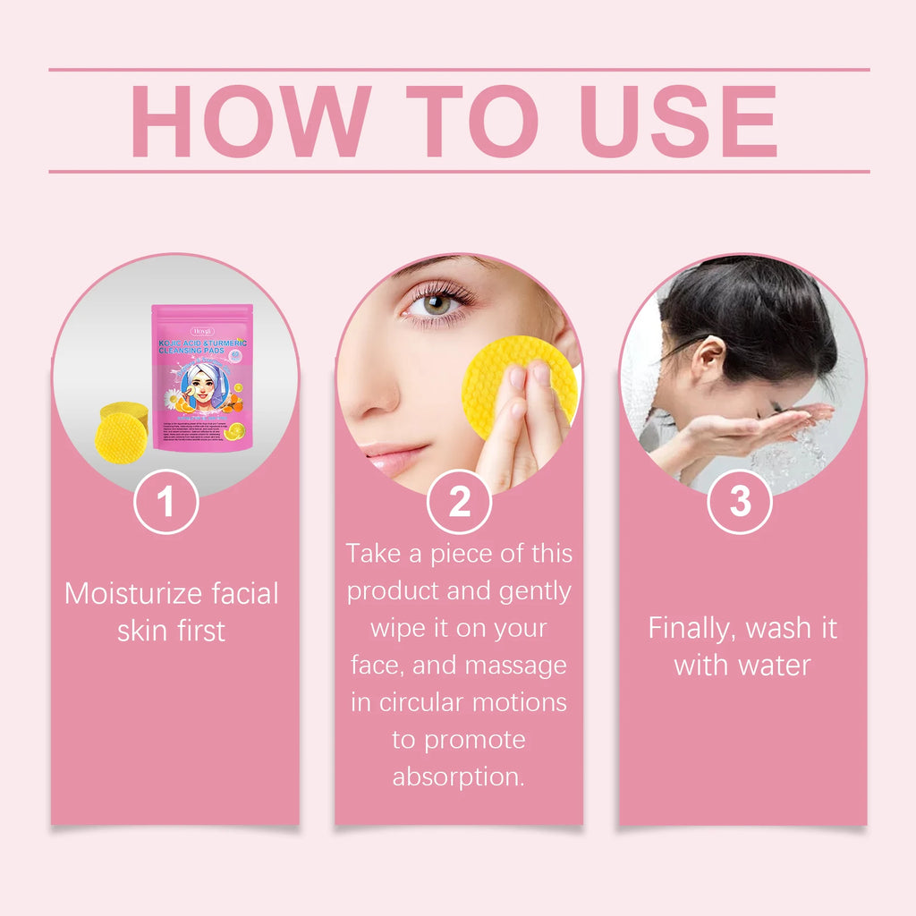 Turmeric & Kojic Acid Facial Cleanser Pads – 40/60 Pcs Facial Cleanser Pads Qst