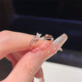 Women's Cubic Zirconia Star Ring – Minimalist Adjustable Charm Cubic Zirconia Ring Qme resizable WHITE