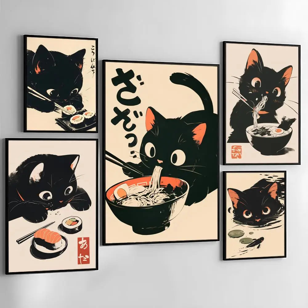 Retro Black Cat Canvas Wall Art Poster – Home & Office Décor Canvas Wall Art Qst