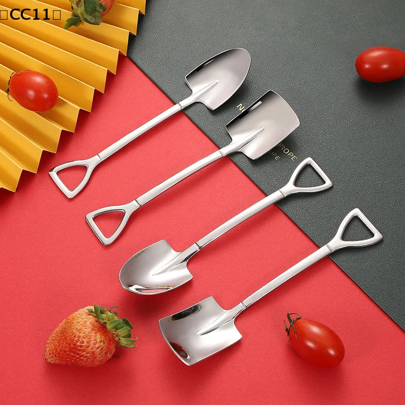 Stainless Steel Shovel Teaspoon – Coffee & Dessert Spoon Novelty Teaspoon Qme