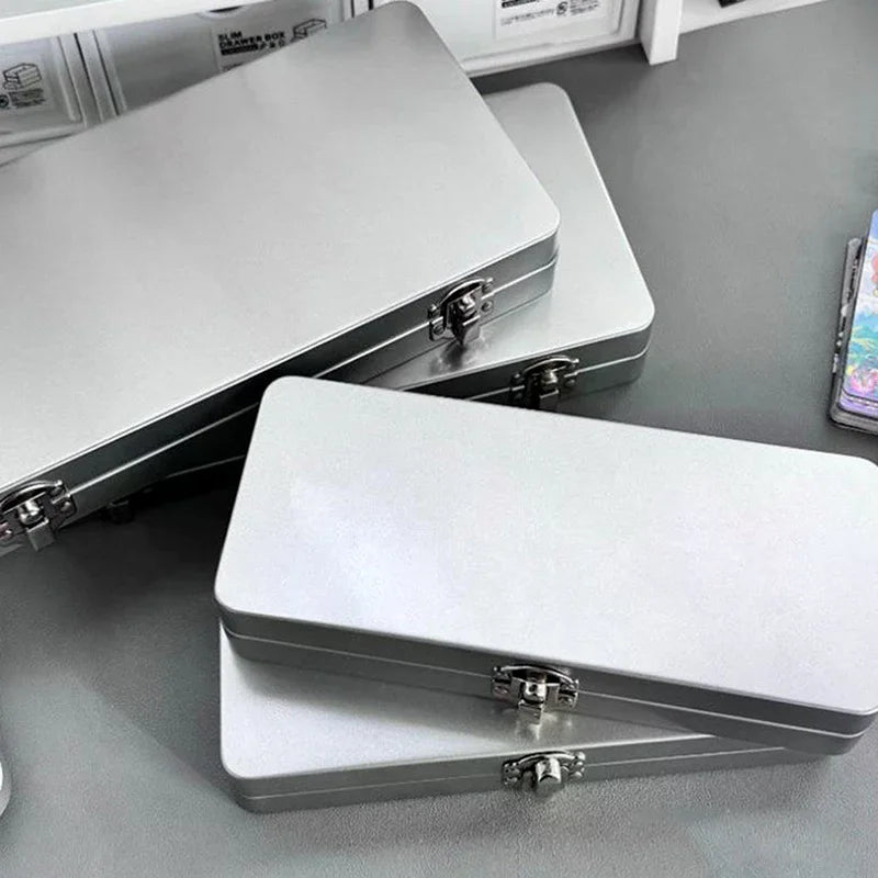 Metal Rectangular Storage Box with Lid – Silvery Gray Metal Storage Box Qme