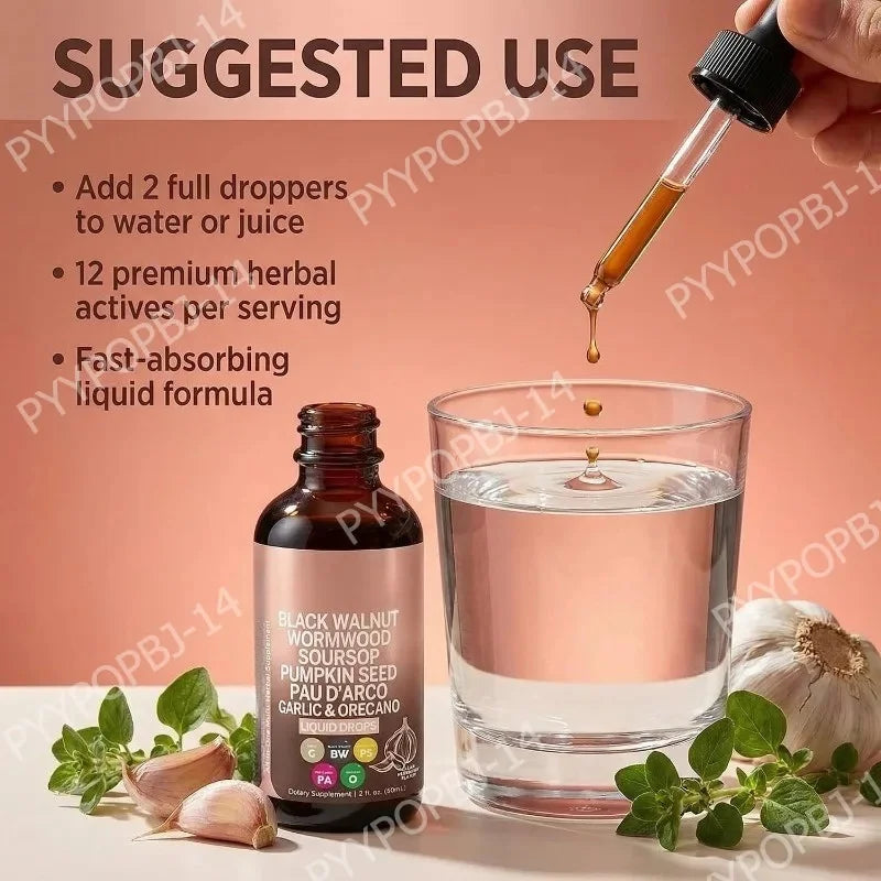 Herbal Liquid Drops – Garlic, Black Walnut & Turmeric 60ml Herbal Liquid Supplement Qst