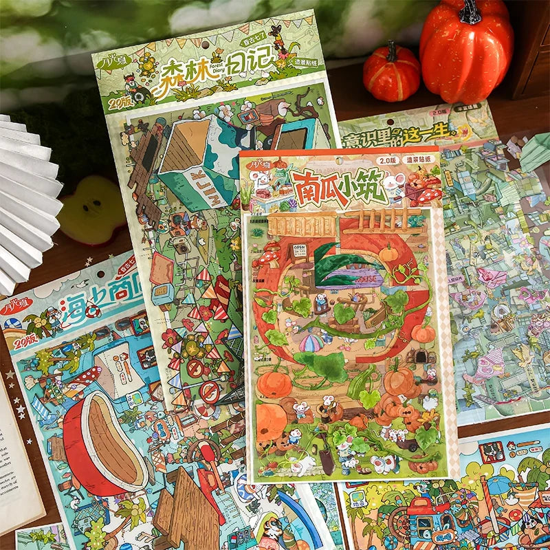TIANZI 3D Miniature Layered Diorama Stickers for Journaling Diorama Craft Stickers Qme