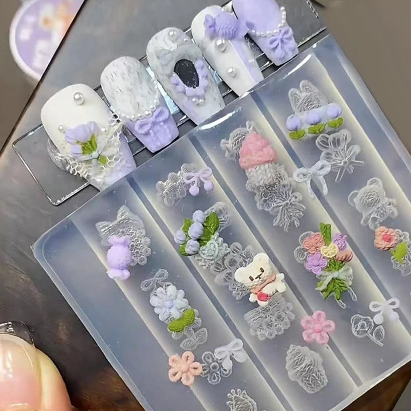 3D Silicone Nail Mold – Bow, Ribbon & Flower Nail Art Stamps Nail Art Mold Qst