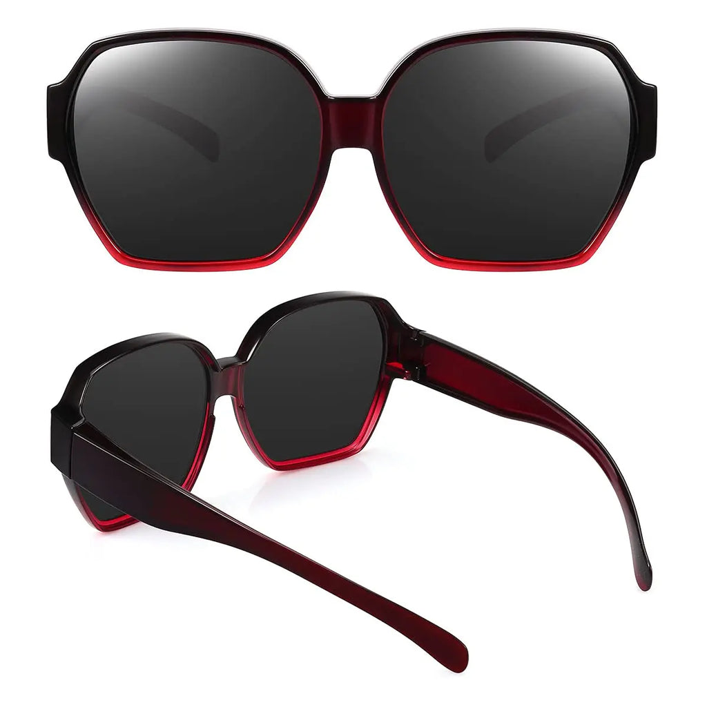 VOPHA Fit-Over Sunglasses UV400 Wrap-Around Unisex T01 Fit-Over Sunglasses Qst Black red