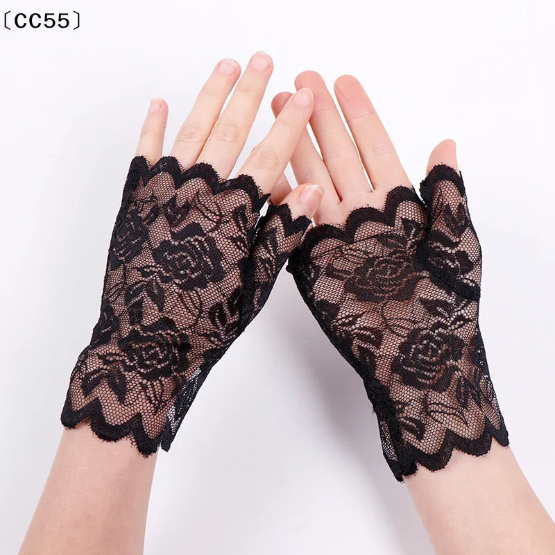 Women's Fingerless Lace Gloves – Bridal Half Finger Fishnet Lace Fashion Gloves Qst