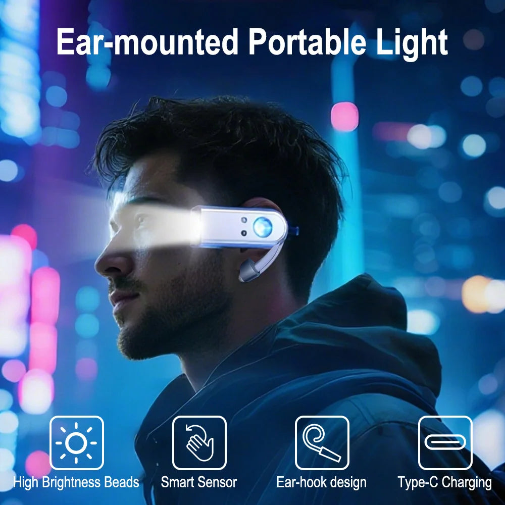 BORUiT Ear Clip LED Headlamp USB Rechargeable Waterproof 250lm LED Headlamp Qst