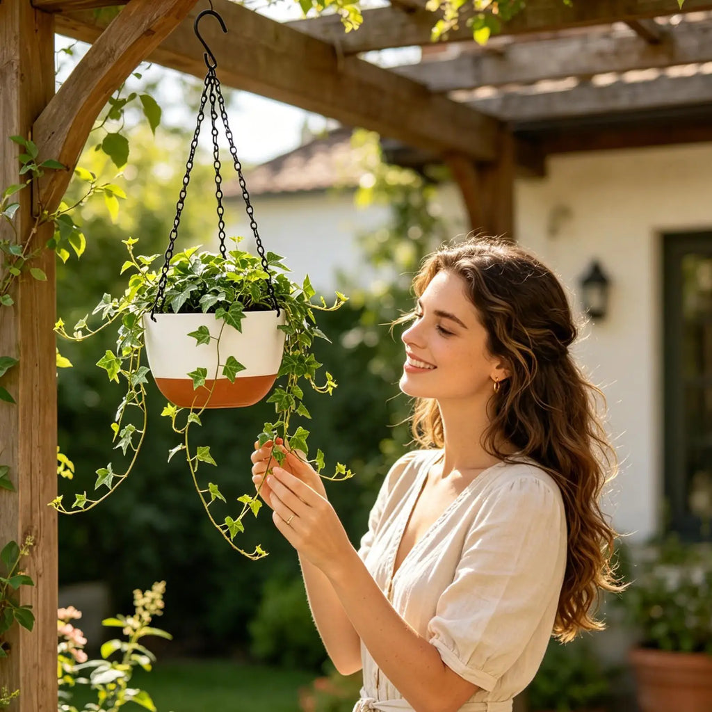 Hangable Flower Basket Planter with Removable Tray | Indoor & Outdoor Hanging Planter Pot Qme