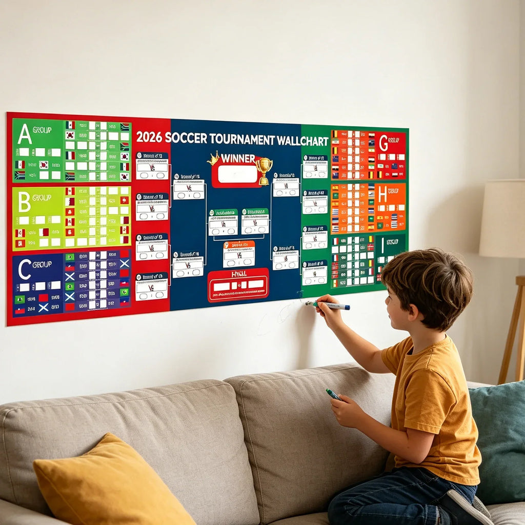 Soccer Event Wall Schedule Poster with Markers & Flag Stickers Wall Schedule Poster Qme
