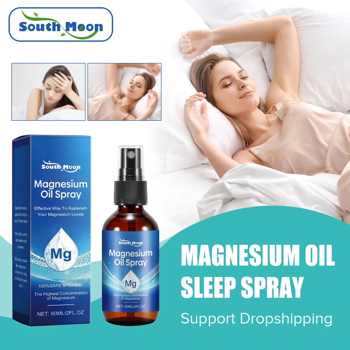 South Moon Magnesium Sleep Spray – Calming Body Mist 60ml Magnesium Sleep Spray Qst