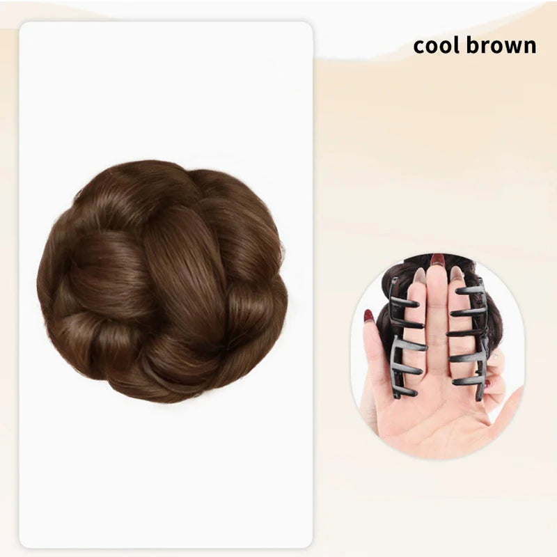 Synthetic Bun Hair Clip – Braided Chignon Updo Accessory Hair Bun Clip Qst Light brown