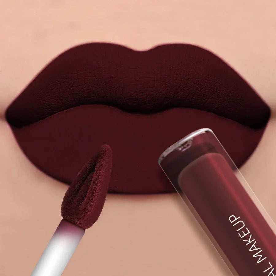 Dark Brown Matte Velvet Liquid Lipstick – Waterproof Nude Liquid Lipstick Qme