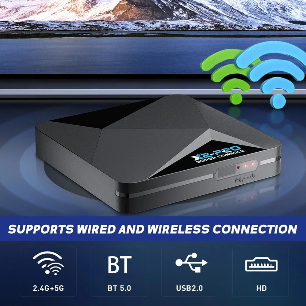 X2 Retro Game Console TV Box | 65000+ Games, 4K, 2 Gamepads Retro Game Console Qme