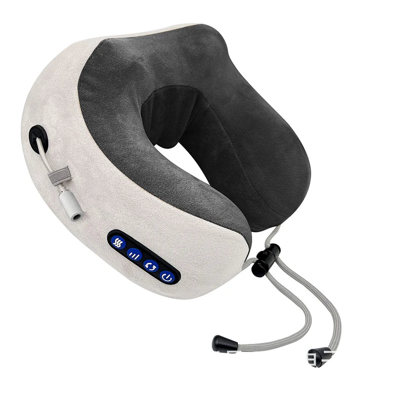 Electric Shiatsu Neck Massager – 3D Kneading Heat U-Pillow Neck Massager Pillow Qst Gray