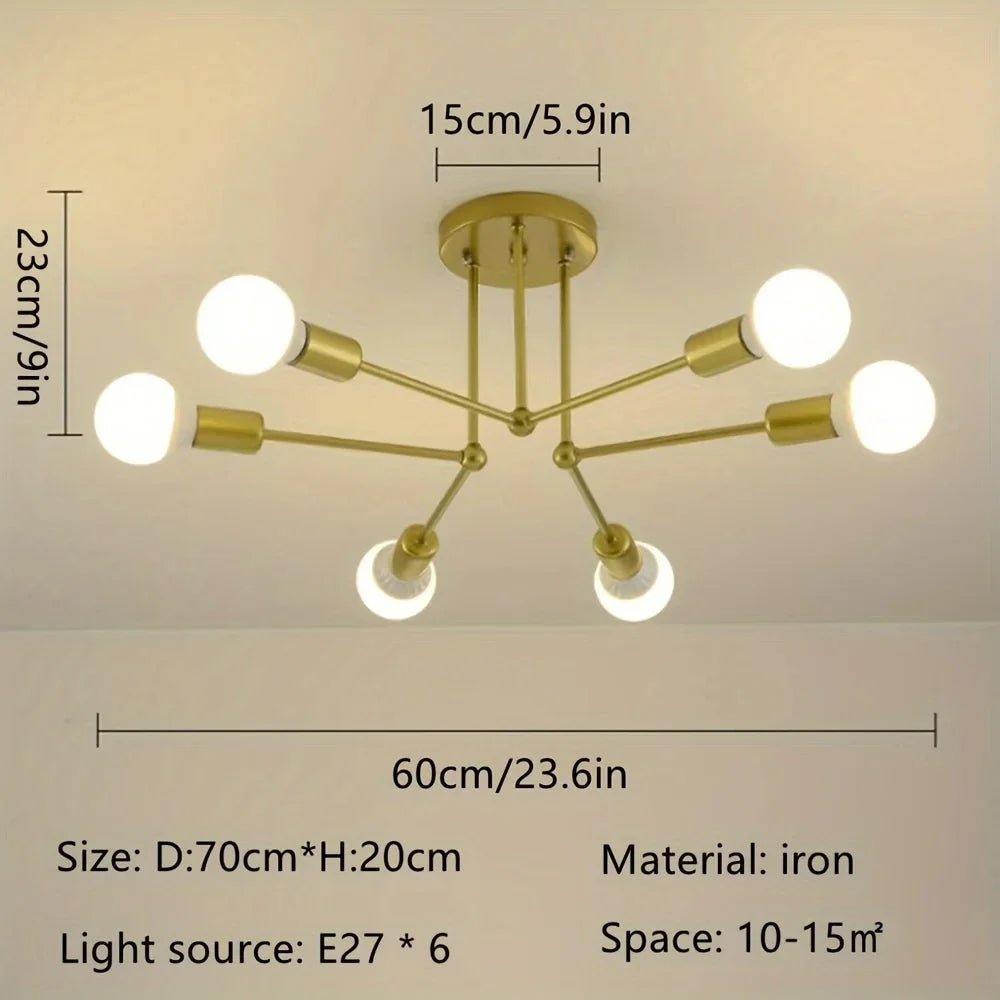 Modern LED Spider Ceiling Light | Industrial Iron Black & Gold Ceiling Light Fixture Qme