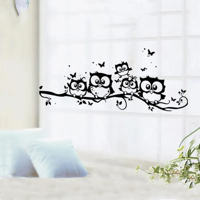 Owl & Butterfly Tree Wall Sticker – Bedroom Home Decor Wall Decal Sticker Qme