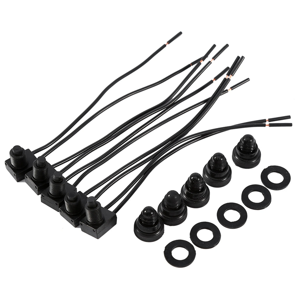 12V Waterproof Push Button Switch 5-Pack – Car & Motorcycle Waterproof Push Switch Qst black