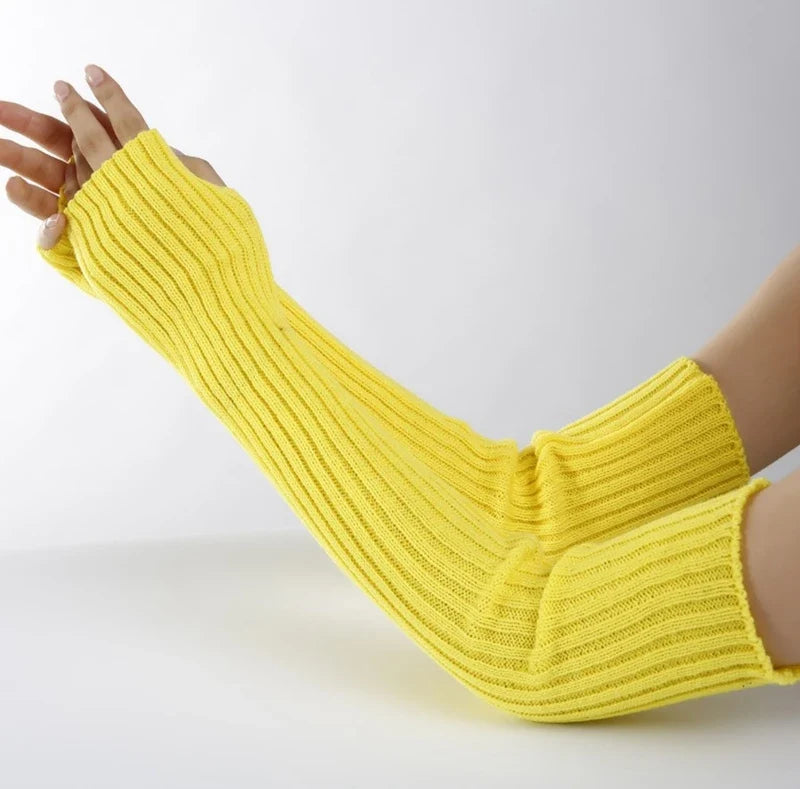 Women Long Fingerless Gloves Lolita Kawaii Knit Arm Warmers Fingerless Arm Warmers Qme YELLOW length-52cm