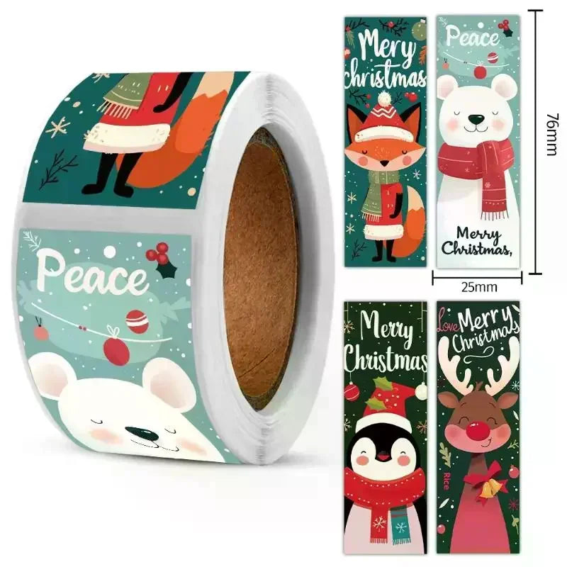 Christmas Stickers Roll – Santa & Polar Bear, 120pcs Holiday Sticker Roll Qme