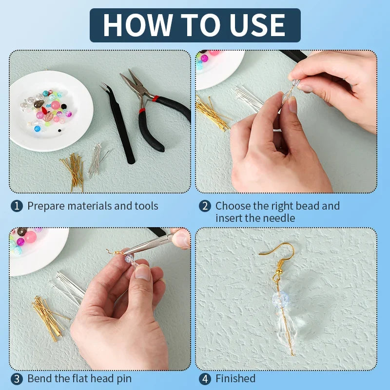 100-Pack Flat Head Pins for DIY Jewelry Making – Multi-Color Jewelry Headpins Qme
