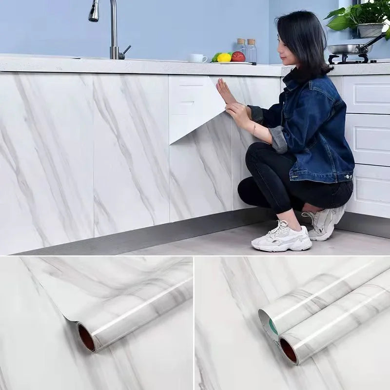 Marble Peel & Stick Wall Sticker – Waterproof PVC Wallpaper Peel & Stick Wallpaper Qme Jazz White 40cmX5m