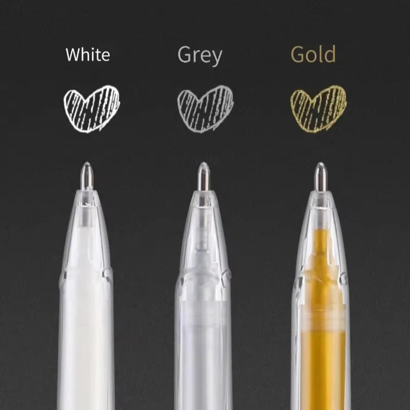 Metallic Gel Highlight Marker Pens – White, Gold & Silver Ink Metallic Gel Marker Pens Qme