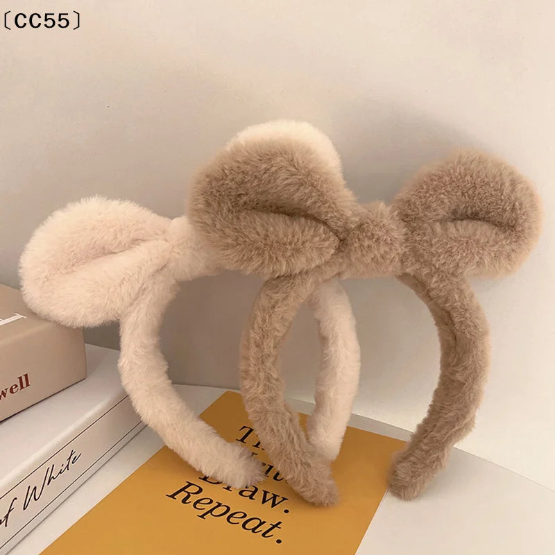 Plush Rabbit Ears Headband – Faux Fur Hair Hoop for Women Plush Hair Headband Qst