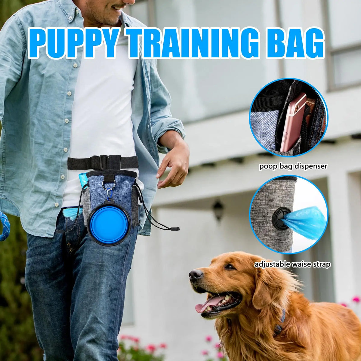 Dog Training Treat Pouch with Folding Bowl – Large Capacity Dog Training Pouch Qme