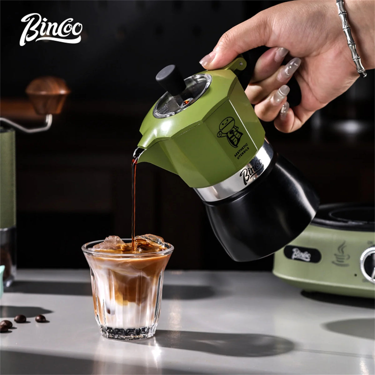 Bincoo Dual Valve Moka Pot – Stovetop Espresso Coffee Maker Stovetop Espresso Maker Qst