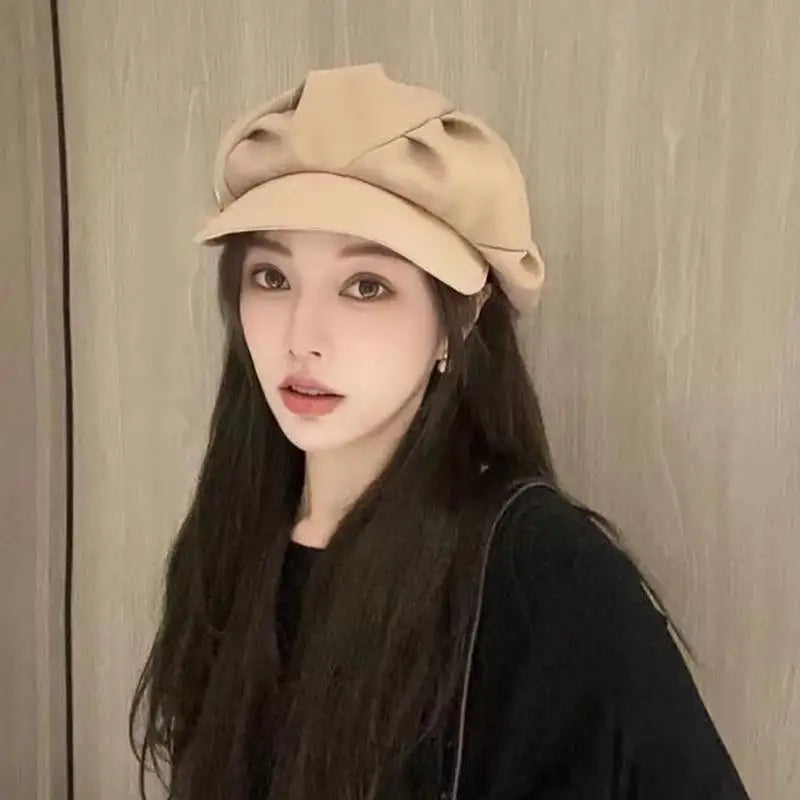 Women's Large Head Beret – Cloud Octagonal Casual Hat Women's Beret Hat Qst one size Khaki