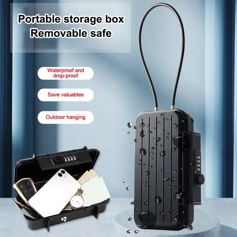 Portable Safe Box 4-Digit Combination Lock & Steel Wire Cable Portable Lock Box Qme