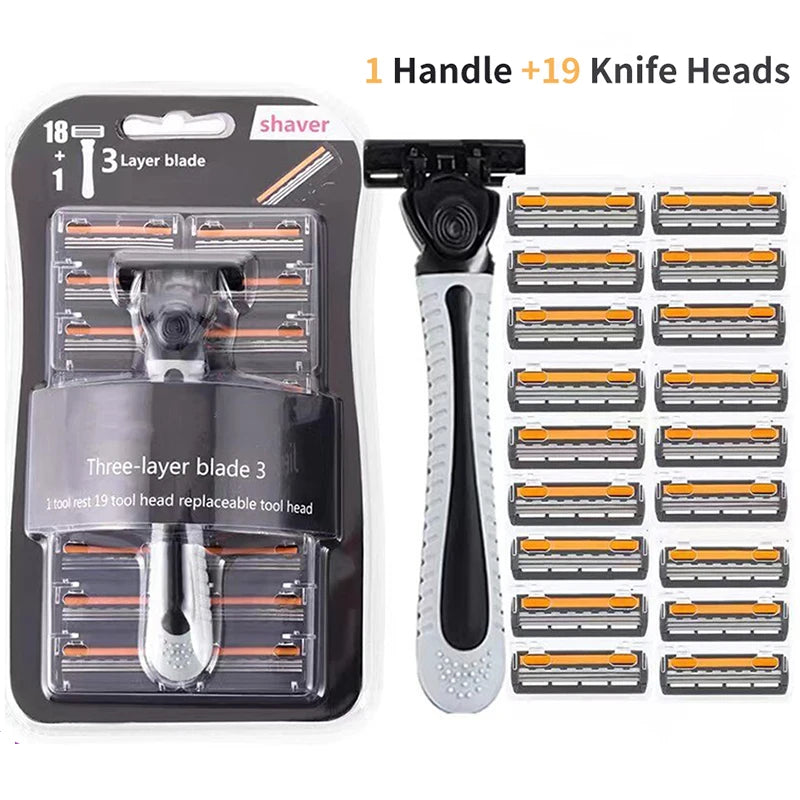 Men's 3-Blade Manual Razor with Lubricating Strip, 19 Heads Manual Razor Qst