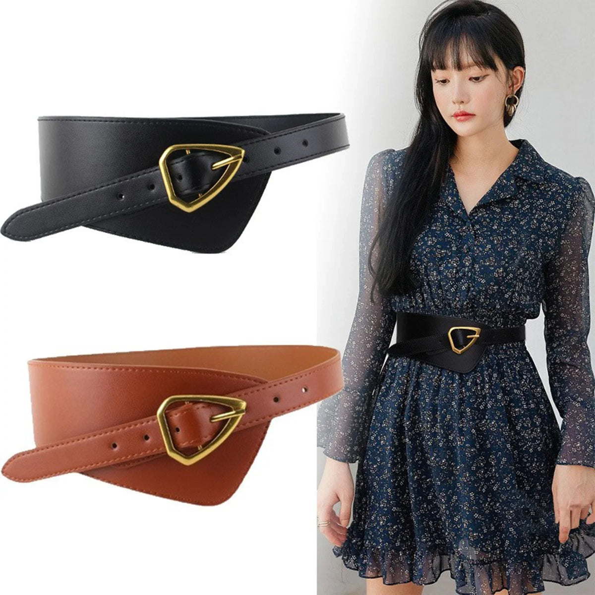Women's Wide Waist Cincher Belt – PU Leather Dress Corset Waist Cincher Belt Qme